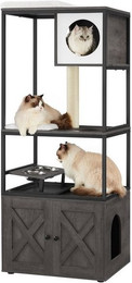 Produktbild von FEANDREA Kratzbaum 3-in-1 mit Katzenklo-Schrank und erhöhtem Napfständer