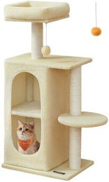 FEANDREA Kratzbaum mit 2 Höhlen, für Mehrkatzenhaushalte beige – Bild 1 von 3