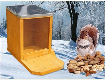 Produktbild von Feel2Home Eichhörnchen Futterhaus aus Holz mit Plexiglas und Zinkdach