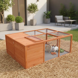 Produktbild von Feel2Home Kleintierkäfig Außengehege braun faltbar aus imprägniertem Vollholz