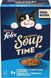 Produktbild von FELIX Original Soup Fischgeschmack mit Dorsch und Thunfisch, ergänzende Feuchtnahrung für Katzen 6x48g