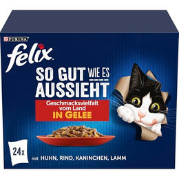 FELIX So gut wie es aussieht Katzenfutter nass Geschmacksvielfalt vom Land in Gelee mit Huhn, Rind, Kaninchen, Lamm - 4 x 85 g – Bild 1 von 7