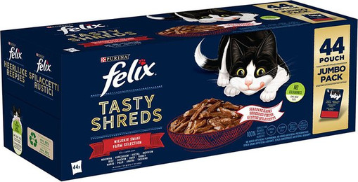 Produktbild von Felix Tasty Shreds Pouches Geschmacksvielfalt vom Land - 44 x 80 g