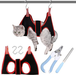 Produktbild von FELIXLEO Katzen-Hängematte Katzenpflege Hängematte Grooming Tasche mit Haken Nagelknipser Set