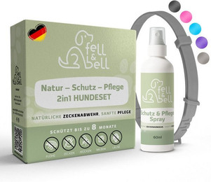 Produktbild von fell&bell Zeckenhalsband Set mit Pflegemittel für Hunde