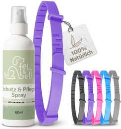 Produktbild von fell&bell Zeckenhalsband Set mit Pflegemittel für Hunde