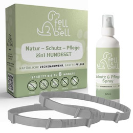Produktbild von fell&bell Zeckenhalsband Set mit Pflegespray für Hunde - 2 x 60 ml