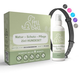 Produktbild von fell&bell Zeckenhalsband Set mit Pflegespray für Hunde - 60 ml