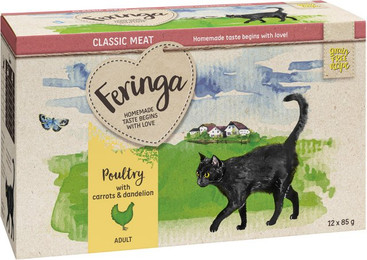 Produktbild von Feringa Classic Meat Menü Pouch Geflügel mit Möhren - 12 x 85 g