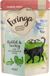 Produktbild von Feringa Classic Meat Menü Pouch Kaninchen & Truthahn mit Sanddorn - 12 x 85 g