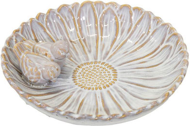 finehomegarden Vogeltränke Vogelbad Blüte mit Vögel rund Ø28cm Futterschale Vogelbecken, pearl Shabby chic Wasserstelle Garten Vogeltränke / Paket – Bild 1 von 3