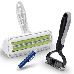 Produktbild von FinoPet 3er Set Hundebürste, Katzenbürste, XL Fusselrolle und Zeckenzange