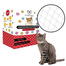 Produktbild von FinoPet Katzennetz für Balkon 4x3 Meter transparent inklusive Befestigungsmaterial - 12 Stk.