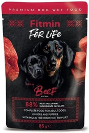 Produktbild von FITMIN For Life Adult und Puppies Beef 85 g Filetstücke mit Rindfleisch in Sauce für Welpen und erwachsene Hunde