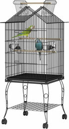 FIVMEN Vogelkäfig Vogelvoliere Großer Vogelkäfig Papageienkäfig mit Offenem Dach, Voliere Kanarienvögelkäfig mit Ständer, Rollen Schwarz – Bild 1 von 5