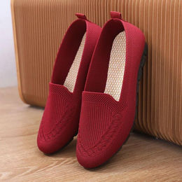 Produktbild von Flache Freizeitschuhe Damen Mesh Atmungsaktive Sneaker Damen Atmungsaktiv Leicht Slipper Loafer Socken Schuhe Damen 35 rot