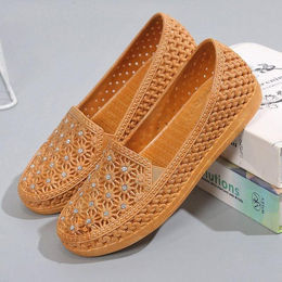 Produktbild von Flache Schuhe Frauen Aushöhlen Slip auf Casual Krankenschwester Schuhe Sommer Loafers Weibliche Sandalen Flach Strand Atmungsaktiv 41 gold