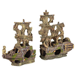 Flamingo Aquariendeko Aquarium Dekoration Herald Schiffswrack 2 Teile – Bild 1 von 9