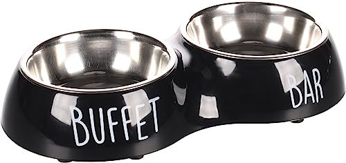 Produktbild von Flamingo Futter- und Trinknapf Divar Duo Dinner schwarz/silber/weiß Größe S - 2 x 230 ml