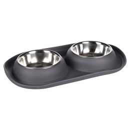 Produktbild von Flamingo Futter- und Trinknapf Duo Dinner Grafa Oval Dunkelgrau - 2 x 220 ml