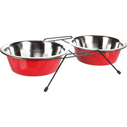 Flamingo Futter- und Trinknapf Set mit Ständer Arjun rot/schwarz - 2 x 2500 ml – Bild 1 von 5