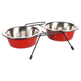 Produktbild von Flamingo Futter- und Trinknapf Set mit Ständer Arjun rot/schwarz - 2 x 0,8 l