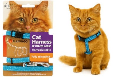 Produktbild von Flamingo Katzengeschirr mit Leine Elza Blau für erwachsene Katzen