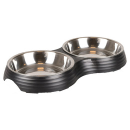 Produktbild von Flamingo Napf Katze Aschau Doppel Geriffelt Mattschwarz - 2 x 160 ml