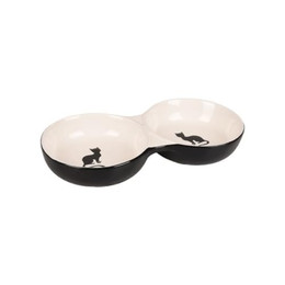 Produktbild von Flamingo Napf-Set Katze Nala Keramik doppelt schwarz/weiß - 2 x 145 ml
