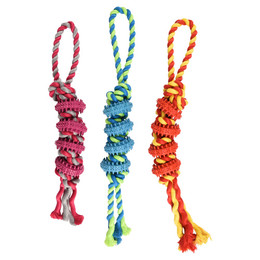 Produktbild von Flamingo Spielknochen Hundespielzeug Dental Gummi Plates mit Seil