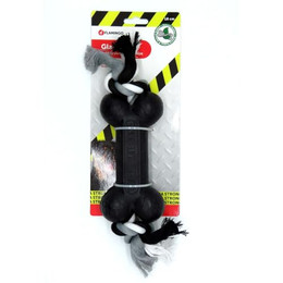 Produktbild von Flamingo Spielknochen Hundespielzeug Gummi Gladiator Hantel mit Seil schwarz - 18 cm