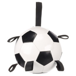 Produktbild von Flamingo Towa Schwimmfähiger Fußball für Hunde Weiß/Schwarz Ø 19 cm mit Griffen