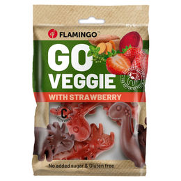 Produktbild von Flamingo Veggie Dino Hundesnack mit Erdbeere - 4 x 30 g