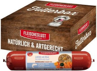 Fleischeslust Nassfutter Hund Adult Futterbox 6x 800 g Lachs, Rind, Karotte, Kürbis & Spirulina 6x800 g – Bild 1 von 8
