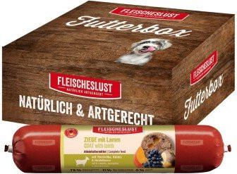 Produktbild von Fleischeslust Nassfutter Hund Adult Futterbox 6x 800 g Ziege, Lamm, Steckrübe, Kürbis & Heidelbeere 6x800 g