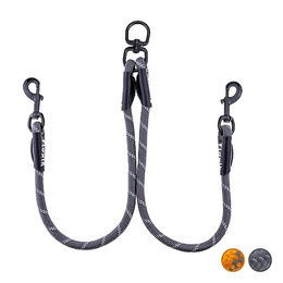 Produktbild von Floxik Tau Doppelleine für 2 Hunde grau/orange reflektierend dehnbar verhedderungsfrei