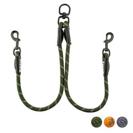 Floxik Tau Doppelleine für 2 Hunde grün reflektierend dehnbar verhedderungsfrei – Bild 1 von 7