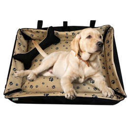 Produktbild von FORTISLINE Hundebett Oksana Größe L 100x70x20cm Pfoten Beige/Schwarz
