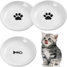 Produktbild von FOUORTUNATE-BEE Futternapf 3er Set Katzennapf Katzen Flach mit rutschfestem Silikonboden, Keramik, für Perser & Flachgesichter Spülmaschinenfest Hygienisch