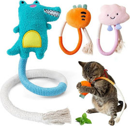 Produktbild von FOUORTUNATE-BEE Tier-Beschäftigungsspielzeug 3er Set Katzen-Kauspielzeug mit Katzenminze, Zahnreinigung, Bunte Katzenspielzeuge aus Baumwollseil gegen Zahnbelag