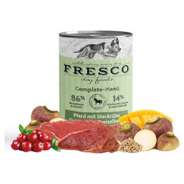 Produktbild von FRESCO Complete-Menü Pferd mit Steckrübe, Quinoa und Preiselbeeren 400 g - 12 Stück