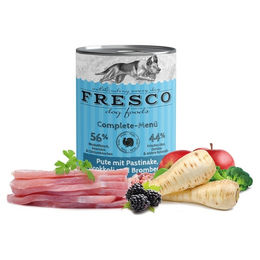 Produktbild von FRESCO Complete-Menü Pute mit Pastinaken, Brombeeren und Löwenzahn 400 g - 12 Stück