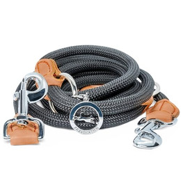 Produktbild von FREUDENTIER Hundeleine 2m 3-fach verstellbar aus Nylon mit Lederelementen - 2,15 m