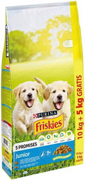 Produktbild von FRISKIES 5 Promises Junior Trockenfutter Mischung aus Huhn und Gemüse mit Milch für Welpen 15 kg