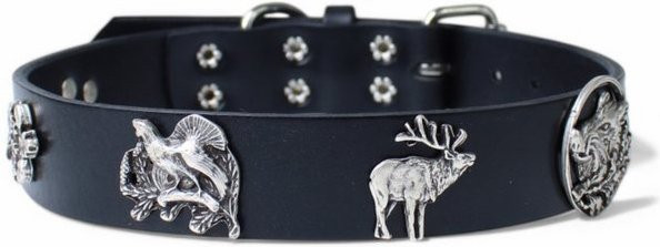 Produktbild von FRONHOFER Hunde-Halsband Ökoleder mit Jagdmotiven Naturleder 3 cm