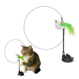 FUNFY Tier-Beschäftigungsspielzeug Katzenangel Feder Spielzeug Vogel Saugnapf Interaktiv Grün, 2 Spielmodi Selbstspiel Training – Bild 1 von 5