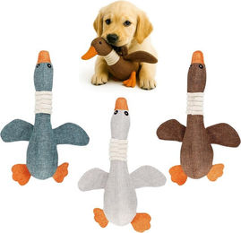 Produktbild von FUNFY Tierquietschie 3er Set Plüsch Entenspielzeug mit Quietscher für kleine Hunde, Hundespielzeugset Zahnpflege, langlebig, ideal für Welpen & kleine Hunde