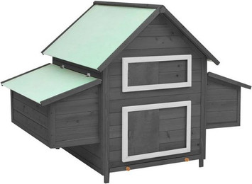 Produktbild von furnicato Hühnerstall Grau und Weiß 150x96x110 cm Massivholz Tanne