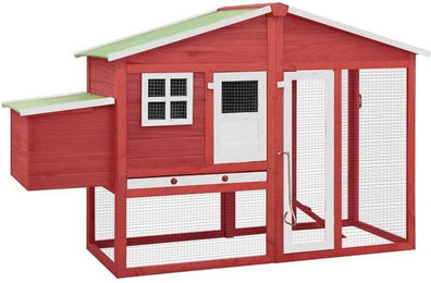 Produktbild von furnicato Hühnerstall mit Legekasten Rot und Weiß Massivholz