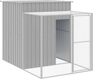 furnicato Kleintierkäfig Hühnerkäfig mit Auslauf 165x251x181 cm Hellgrau verzinkter Stahl – Bild 1 von 5